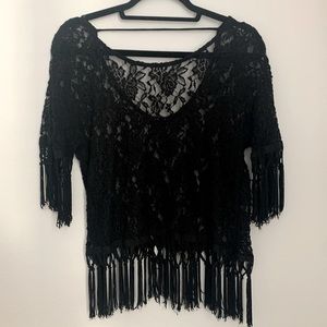 F21 Black Lace Fringe Top | Size M